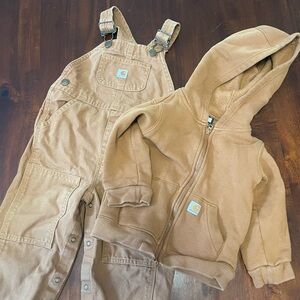 Toddler carhartt overalls and zip up sweatshirt